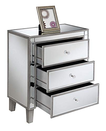 Convenience Concepts Gold Coast Large Mirrored 3 Drawer End Table, Antique Silver/Mirror #TOP3