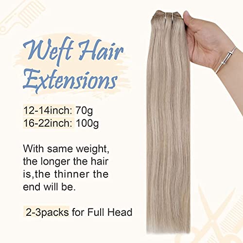 Easyouth Sew In Hair Extensions Highlights Human Hair Weft Extensions Bleach Blonde With Bleach Blonde Highlight Weft Sew In Hair Extensions Human Hair 14Inch 70G #TOP1