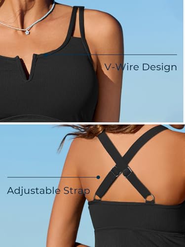 Image of Summer Mae Tankini Swimsuits for Women 2026 Bathing Suits Top Ruched Two Piece Tummy Control V-Wire Modest Swim Suits | Modest Bathing Suit, Flattering Swim Suit, Swimsuit with Adjustable Strap, Tankini with Shorts, Boy Shorts with Sporty Pocket