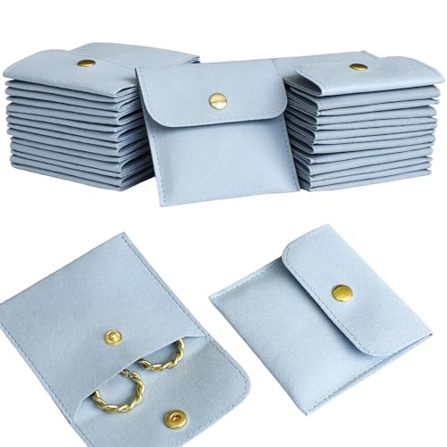 40pcs Blue Microfiber Jewelry Pouch Button Bag 8 x 8cm Jewelry Packaging Bag Luxury Small Favor Bags Jewelry Gift Bags for Earrings Necklaces Bracelet Ring