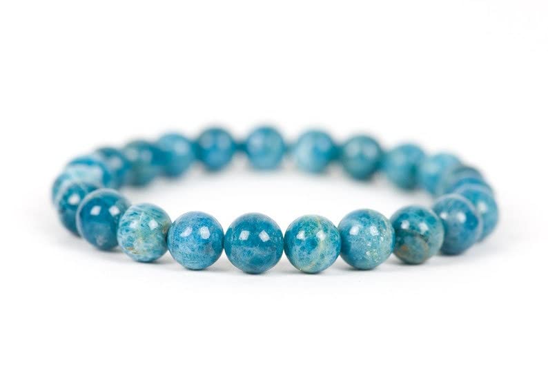 Bracelet apatite bleue 8mm, le cadeau porte-bonheur idéal pour homme et femme