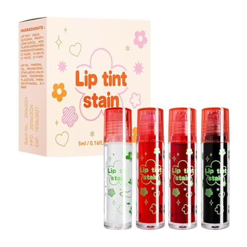 Tiejdhr 4PCS Rolling Ball Lip Oil Set, Long Lasting Hydrating & Moisturizing Lip Gloss Set for Kids Lip care, Transparent Lip Gloss for Dry and Chapped Lips (Set A, 0.16 Oz/Pcs)