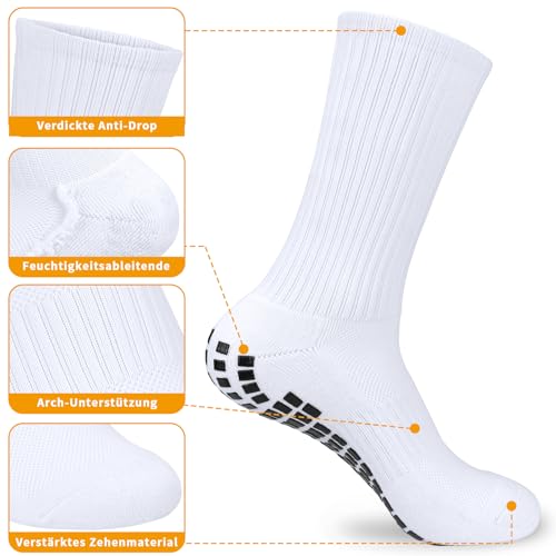 ouhos 5 Paare Herren Fussballsocken Anti-Rutsch, Sportsocken mit Grip, Gepolstert & Atmungsaktiv, Weiß Schwarz, Gr. 43-46