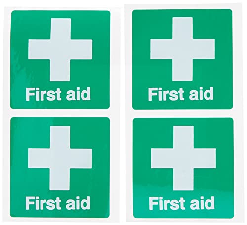 UK Safety Store First Aid Helmet Stickers 50 x 50 mm Self Adhesive, Vinyl, Green, White, Pack of 4