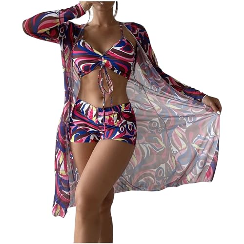 Image of SSoShHub Babydoll Lingerie Bodysuit Swimwear Mini Chemise Mesh Wedding Robe with Bikini Nightie Bridal Nightdress with Bra, Panty and Robe 3 Piece Set