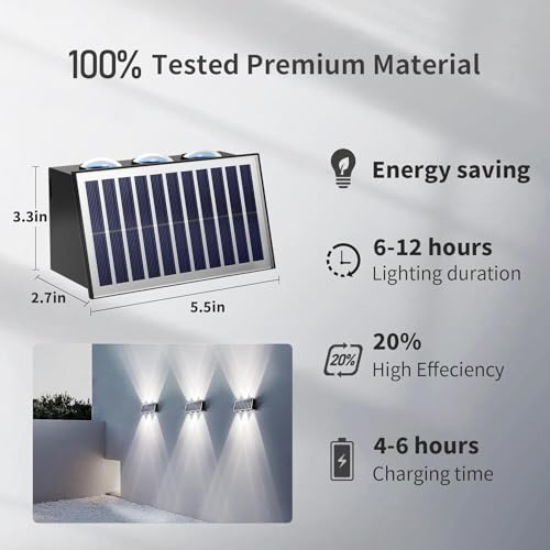 Image of Garden Art Solar Powered Wall Lights Outdoor Waterproof Up and Down Lights Outside LED Wall Washer Lighting for Yard Garden Patio (Warm White, 6LED 1 Pack) GAXLTD-P5091