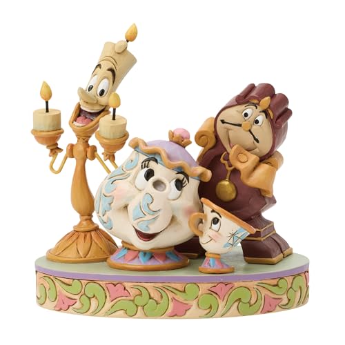 Enesco Disney Traditions by Jim Shore Beauty and The Beast Lumiere Mrs. Potts Chip and Cogsworth Figurine 4.625 Inch Multicolor