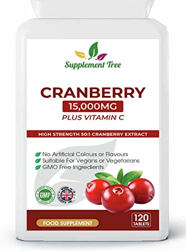 Triple Strength Cranberry Tablets 15,000mg | 120 Vegan Tablets with VIT C | High Strength Cranberry Extract Tablet | UTI Cystitis Support for Men & Women | Cranberry Pills Supplement | UK Manufactured