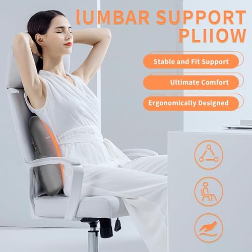 Image of Coverado Lumbar Support Pillow for Car Seat Driver, Leather Car Seat Cushions for Driving Back Pain, Detachable Memory Foam Upper Lower Car Back Support Gray