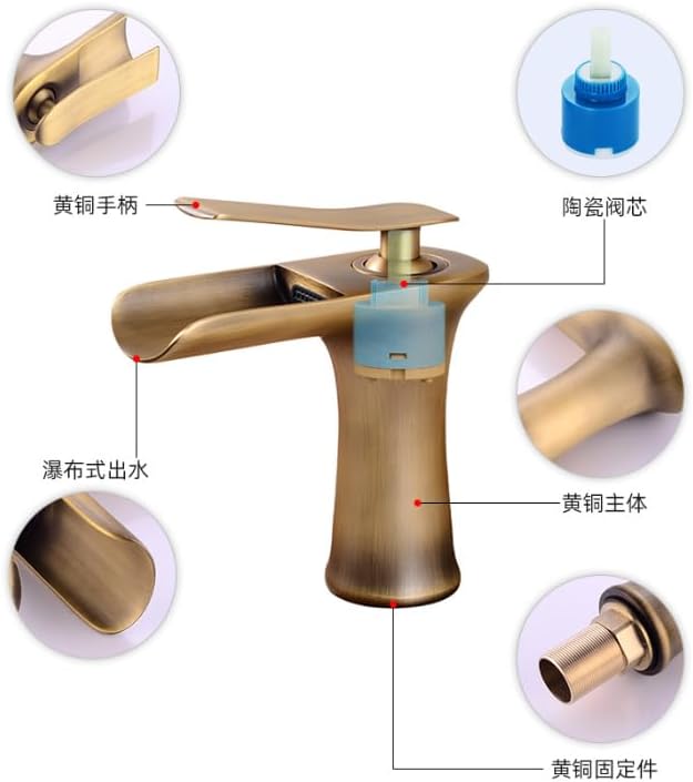 全銅アンティーク滝洗面器蛇口浴室洗面台温水および冷水蛇口、ブラック