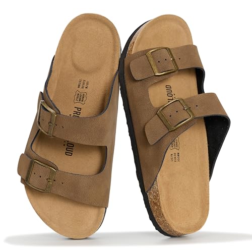 Project Cloud 100% Genuine Leather Flat Sandals Women 2026 Beach Essentials Womens Sandals Memory Foam Vacation Essentials Slides for Women Footwear (Venita), Brown Sugar Leather, 9