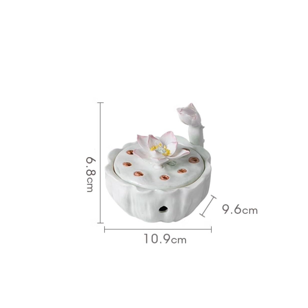 Bruciatore di incenso decorativo a forma di loto con coperchio, fiori in ceramica modellati a mano, per studio, casa o ufficio