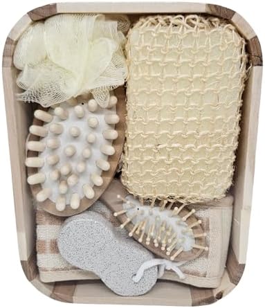 Kit Banho Spa Cuidados Pessoais 7pcs Com Cesto de Madeira