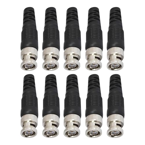 Image of MX BNC Male Connector Pack of 10, Coaxial RF Plug for CCTV Camera & Video Surveillance Systems, Compatible with RG59 /RG6 Cable, Durable Metal BNC Connector with Secure Bayonet Lock, Easy Installation
