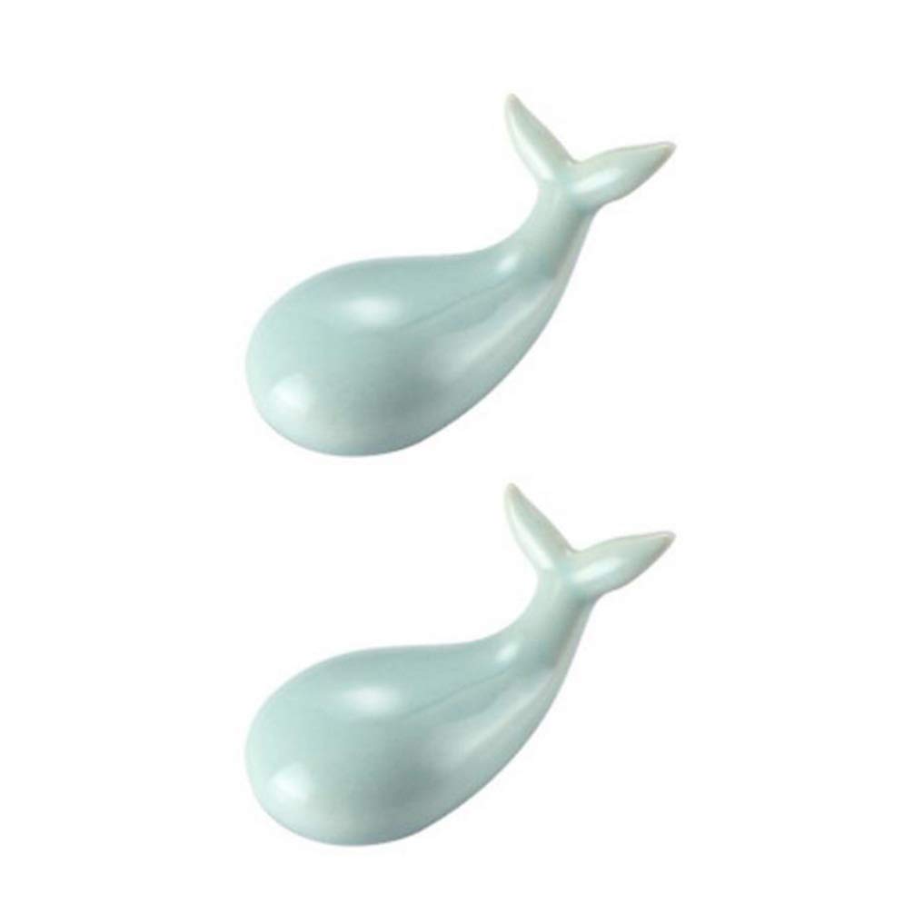 MRKU Repose-Baguettes, Support pour Baguettes de Restaurant, 2 pièces, cuillère en céramique Baleine, Dauphin Mignon, Fourchette Poisson à Grosse tête, Coussin en Porcelaine, Animaux Marins