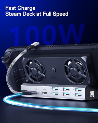 Dual Cooling Fans 12 in 1 Steam Deck Docking Station with 4K@60Hz 2.0,6 USB Ports,1000Mbps,USB-C 100W PD,40Gbps Adapter for Steam Deck/Rog Ally/Switch/Legion Go - Image 4
