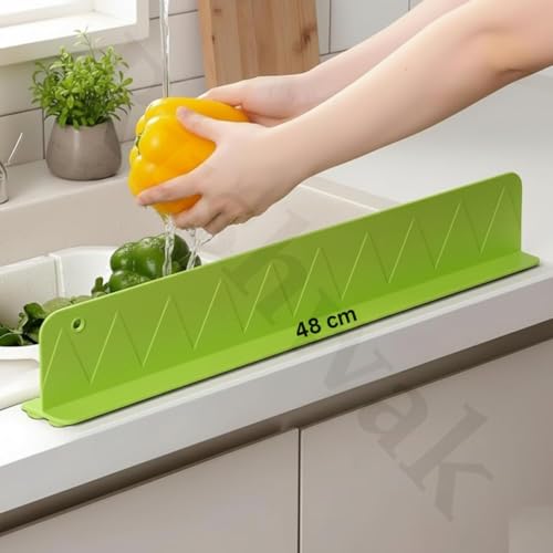 Image of Rushwak 1PCS X 48CM Silicone Sink Splash Guard in Kitchen Sink Water Splash Guard with Strong Suction Cups Waterproof Countertop & Stove Protector Flexible Anti Splash Baffle for Kitchen & Bathroom