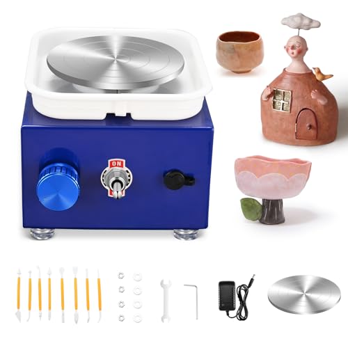 Tour de Potier, Tour électrique pour Céramique 2000 tr/min Roue de Poterie Vitesse Réglable avec Plaques de 10/6,5 cm Tour Poterie pour Enfants, Adultes et Débutants