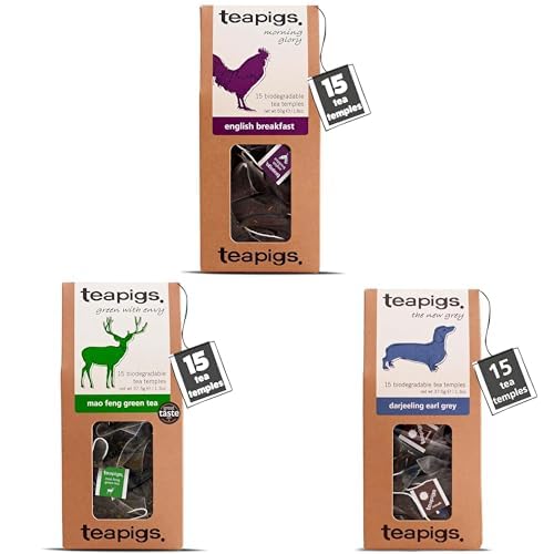 teapigs Everyday Favourites Bundle - English Breakfast, Darjeeling Earl Grey & Mao Feng Tea Bags - A Trio of Classic Blends for Your Everyday Ritual - Black & Herbal Tea Bundle - 3x15 Temples