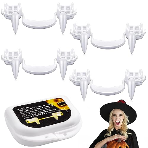 Vibbang 4Pezzi Zanne di Vampiro Retrattili, Denti da Vampiro, Halloween Denti, Riutilizzabili Realistici Orribili Denti Finti Prop per Feste di Carnevale, Horror Puntelli Cosplay, Bomboniere