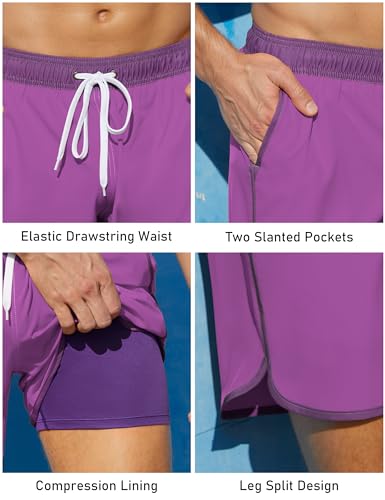 unitop Mens Swim Trunks with Compression Liner 5 Inch Inseam Quick Dry Hawaiian Board Shorts with Pockets4