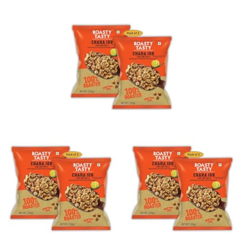 Image of Roasty Tasty Roasted Chana Jor Lime & Chilli Whole Grain Indian Snacks- 400G (Pack Of 6 200G Each) |No Msg | Zero Cholesterol & Trans Fat | Diet Namkeen