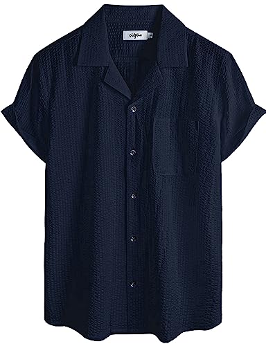 Image of VATPAVE Mens Striped Summer Shirt Casual Button Down Short Sleeve Beach Shirts Cotton Shirts for Men