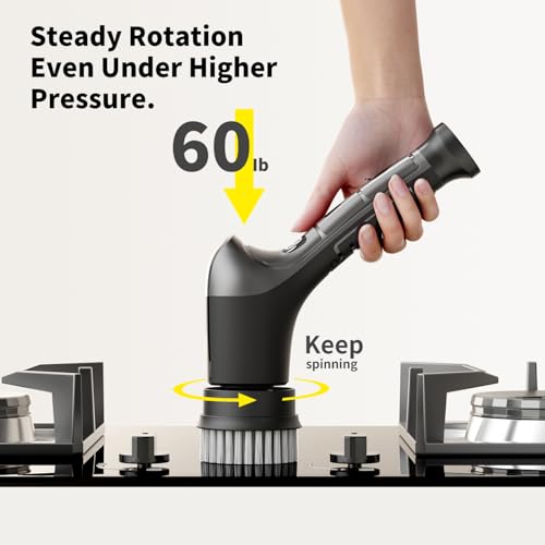 Image of Electric Spin Scrubber, Cordless Power Dish Scrubber Brush, Type-C Fast Charging with LED Power Display, 3 Speeds, 6 Replaceable Heads for Cleaning Kitchen Stove /Bowl /Sink /Corner /Tile /Grout (Grey)