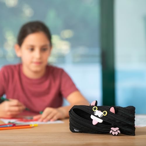 Image of ZIPIT Cat Pencil Case for Girls, Cute Zipper Pouch for Kids Teens, Stationery Bag for School,Black