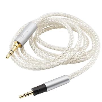 Youkamoo Cabo de substituição de substituição trançado banhado a prata de 8 núcleos de 3,5 mm compatível com fones de ouvido Sennheiser Momentum Momentum 2 Momentum 3 HD1 de 1,22 m