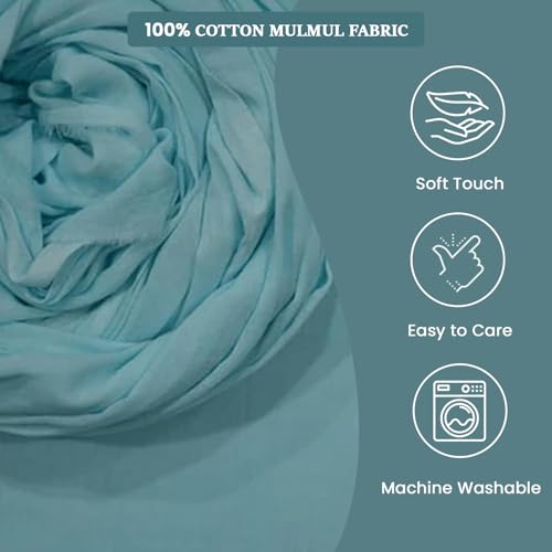 Image of Plain Mulmul Soft Cotton Fabric | Lightweight Breathable Mulmul Cloth | Super Quality Natural Cotton Fabric for Kurta, Dress, Dupatta, Lining & Craft Use (Sky Light, 2.5 Meters)