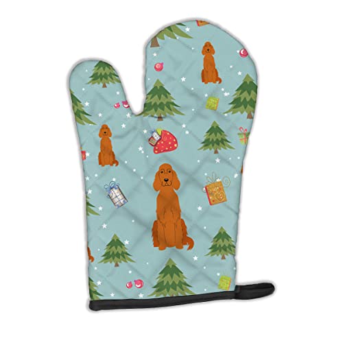 Caroline's Treasures BB4724OVMT Christmas Irish Setter Oven Mitt Heat Resistant Thick Oven Mitt for Hot Pans and Oven, Kitchen Mitt Protect Hands, Cooking Baking Glove