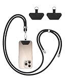 COCASES Handyband Universal mit 2 Pads, Handy Lanyard zum Umhängen mit 2 Stück Patchs, Handygurt aus Nylon kompatibel mit jeden Smartphones, Umhängenband Abnehmbar für meisten Hülle Dunkelschwarz