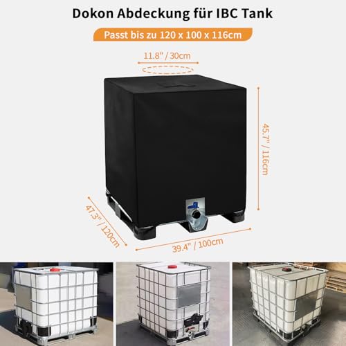 Dokon IBC Tank Abdeckung 1000L, IBC Container Abdeckplane Wasserdicht Winddicht UV-Beständiges Robustes Oxford-Gewebe Schutzhülle für Wassertank, Regenwassertank (120x100x116cm) - Schwarz