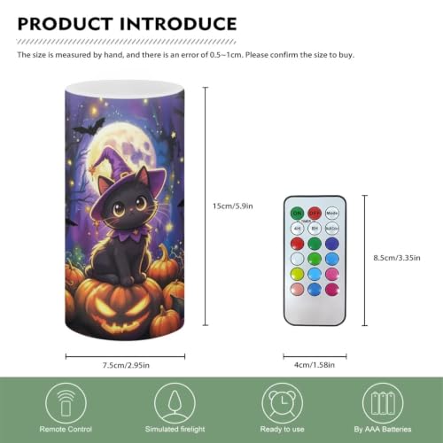 Image of Purple Pumpkin Cat Flickering Flameless Candles with Remote Timer