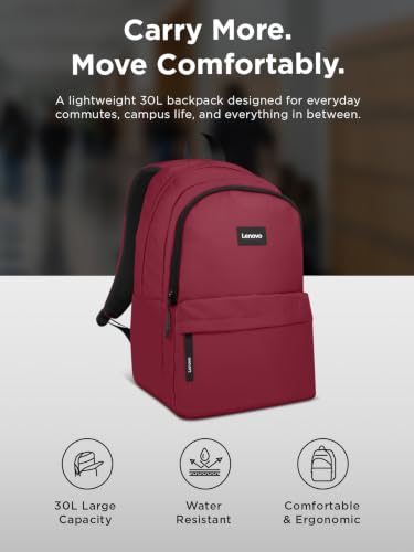 Lenovo 16-inch Commuter Backpack B10, Lightweight 30L Laptop Backpack, Water-Resistant Travel Bag with 6 Storage Compartments, Anti-Theft Pocket & Luggage Strap, Fits Up to 16" Laptop, Burgundy - image 2