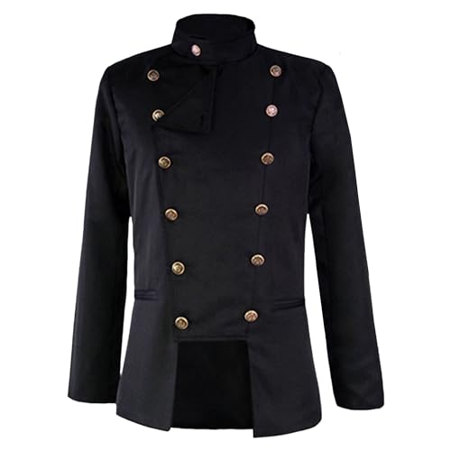 Men's Solid Retro Double Breasted Suits Stand Collar Slim Fit Suit