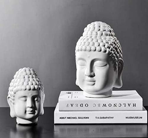 Miniatura 5 de Decoración de cabeza de Buda de cerámica, estatuas religiosas, colección de decoración para el hogar y la oficina (blanco mate)
