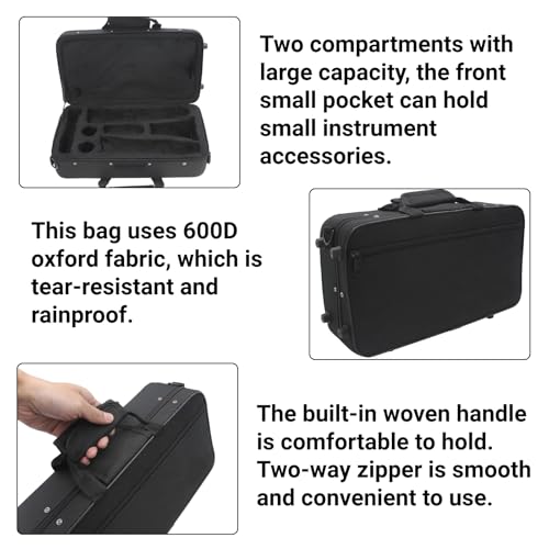 Clarinet Gig Bag Oxford Cloth Padded Case with Adjustable Strap for Bb Clarinet Storage and Carrying