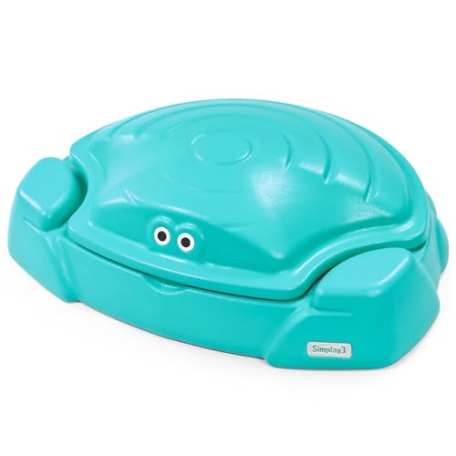 Image of Simplay3 Coastal Crab Fully Assembled Sandbox for Kids, Toddler Outdoor Sand Box with Lid for Playground, Backyard, Ages 1.5 to 5 Years, Made in USA, Teal