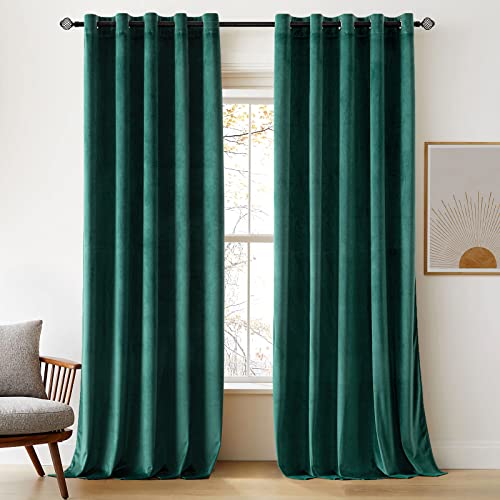 Woaboy Velvet Curtains 90 Drop Dark Green Curtain for Living Room Thermal Blackout for Bedroom Luxury Eyelet Drapes Soft Window Treatment Insulated Soundproof & Room Darkening W 66 x L 90 2 Panels