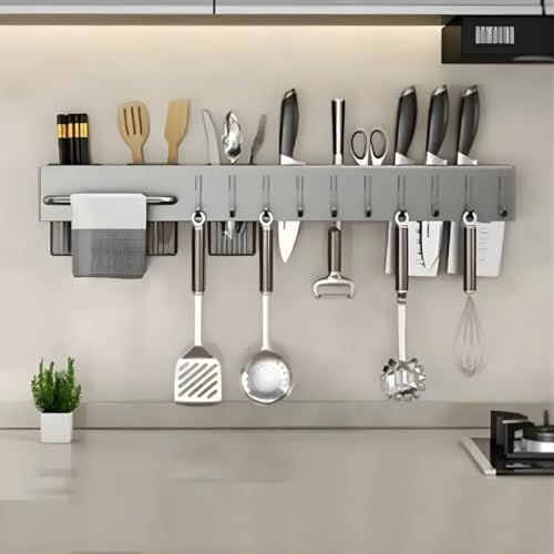 Suporte Organizador de Cozinha em Aço Inox, 59,5 cm, 10 Ganchos, ...
