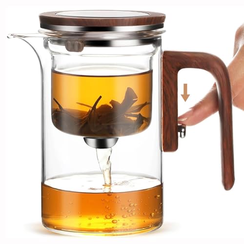 Angju Enchanti Tea Pot Glass Teapot with Infuser Magic Witchcraft Enchanted Tea Kettle with Strainer for Water Separation Magical Push Control Tea Maker for Loose Leaf & Herbal Teas -600ML