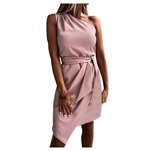 SYDUZAX Robe de Soirée Sexy Pour Femme Robes de Mariage Blanche Irrégulière Décontractée Bretelles Slim Fit Robe Chic et Élégant sans Manches Robe Asymétrique Épaule Dénudée Grande Taille Pas Cher