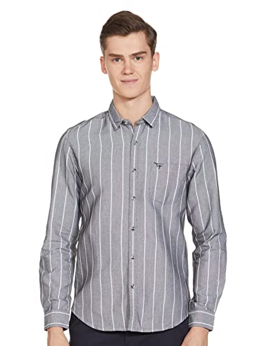 Image of The Indian Garage Co Men Regular Fit Striped Full Sleeves Cutaway Collar Casual Shirt