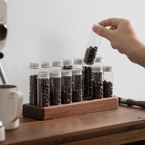 Soporte de madera con 7 tubos de vidrio DECHOUS para almacenar granos de café en cocinas 7