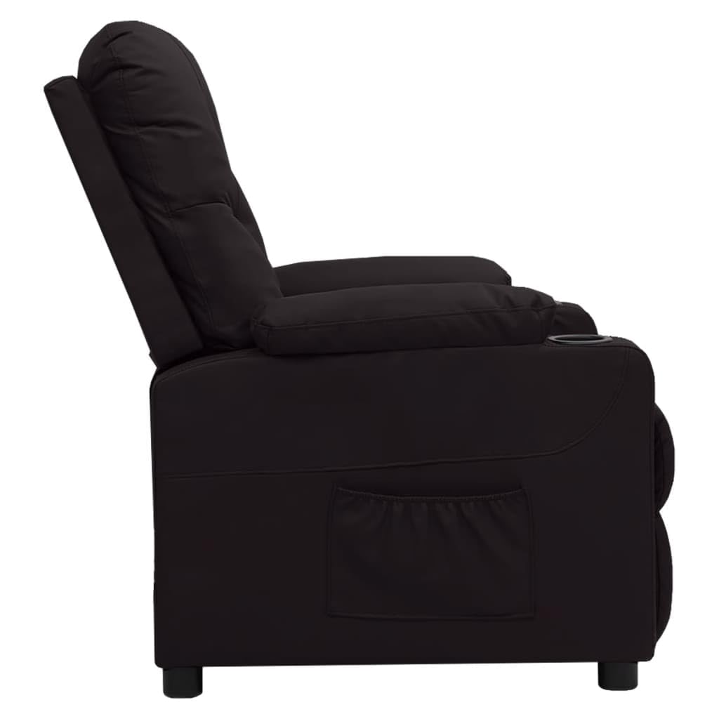 Fotel relaksacyjny czarny sztuczna skóra z ręczną funkcją leżenia, regulowany, z podłokietnikami, stabilna rama drewniana, ergonomiczny, do salonu, biura, kącika do czytania, wypoczynku i