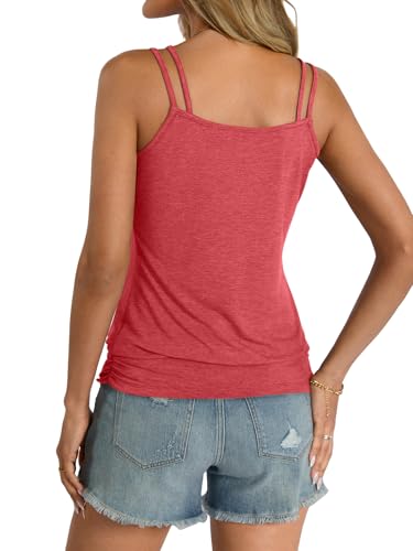 EasyGala Womens Banded Bottom Spaghetti Strap Tank Top Scoop Neck Pleated Camisole Tops Summer Sexy Sleeveless Shirts Dressy Red Medium — view 5