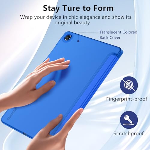 Image of MoKo Trifold Case for Galaxy Tab A9 Plus /A9+ 11 Inch 2023, Cobalt Blue | Slim Stand Hard PC Translucent Back Shell Smart Cover, Auto Sleep /Wake, Light, Anti-scratch, 2 Adjustable Angle