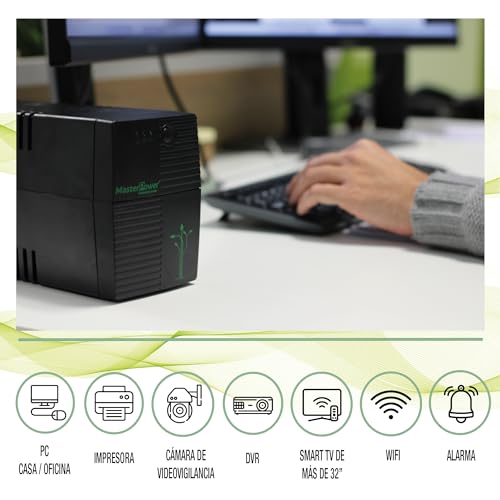 Master Power USV, Unterbrechungsfreie Stromversorgung, UPS 650 VA, konstante Ausgangsspannung 360 W, 2 Schuko-Steckdosen